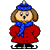 Pixelated character in red coat and blue scarf stands on skates against gray background, with green text 'Original Icons .com' on dark green