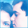 A blue-toned animated sequence showing a couple in close proximity, with the woman's face and neck visible across six
