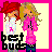 Two pixelated figures with red and blonde hair stand side-by-side against a pink border and beige background, with large black text below.