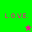 Green and pink pixelated with 'L.O.V.E.' text and star symbols, alternating star colors between
