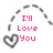 Pixelated pink text and gray heart symbols arranged in a curved arc over a white background, with text changing across frames.