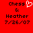 Red background with black pixelated text reading "Chess & Heather 7/26/07" and a white pixelated heart symbol replacing the ampersand in the left view.