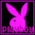 Pixelated pink Playboy bunny silhouette with text below, displayed in two side-by-side frames showing animation changes.