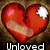 A red heart with a bandage and white star patch, next to a pixelated Earth image, with text reading 'Unloved By World' below.