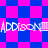 Blue and pink checkered background with repeated white text 'ADDISON' and small white squares, showing pixelated animation changes.