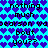Pixelated text repeats across a heart-patterned background with blue and purple hues, forming a mirrored wordwall layout.