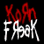 Pixelated static icon with red and white text on black background, featuring stylized band name above larger lower text.