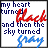 Two side-by-side animated frames of a pixelated text-based buddy icon showing the phrase "my heart turned black and then the sky turned gray" with color changes between red/black for "black" and blue/gray for "gray".