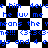 Blue pixelated text on a black-and-white checkered background repeats phrases like 'he luv me' and 'means the means the', with repeated emoticons '<3<3<3ne!!'