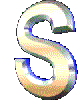 Three vertical of stylized metallic S-shaped symbols with orange and blue gradients on a gray background