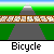 Animated sequence showing a train moving across multiple bicycle-themed with green and gray backgrounds