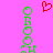 A static image with a bright pink background featuring two vertical green text and a red pixelated heart symbol above them