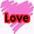 A static image with a pink heart, red 'Love' text, and a partial celebrity portrait.
