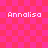 Pixelated text 'Annalisa' repeated four times on a pink and red checkered background with no visible animation changes.