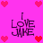 Pixelated pink background with four identical text blocks reading "I LOVE JAKE" surrounded by red and pink heart icons.