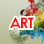 A four- displays text fragments over a blurred background with a figure in red and yellow clothing