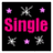 Pixelated icon with bright pink 'Single' text centered on black background, surrounded by four purple stars and three gray X-shaped symbols.