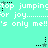 Pixelated cyan background with repeated white text and animated black star icons, each surrounded by small dots.