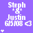 Purple background with white text displaying 'Steph & Justin 6/5/08' and a heart symbol, arranged in three of three icons each