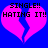 Two identical pixelated pink broken hearts on a blue background with black text reading "SINGLE!! HATING IT!!" in a retro digital style.