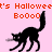 Pixelated black cat silhouette on pink background with orange text 't's Hallowee Bo000' repeated across three
