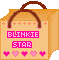 Two identical pixel-art shopping bags with brown handles, orange plus signs, and pink text reading 'BLINKIE STAR' above five hearts.