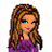 Pixelated cartoon-style buddy icon featuring a female character with long brown hair and blue eyes on the left, next to purple checkered background with "Jenn" text on the right.