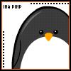 Pixelated penguin icon with black and white body, orange beak, and small black eyes, framed by a dotted border with text "IHA PIMP" in top-left.