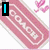 A pink Coach logo on a white background with small pink flowers, alongside other icons including one labeled 'Love' and another showing people.