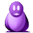 Pixelated purple figure with rounded head and body, white eyes, and a small mouth on a gray background.
