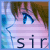 Pixelated image of a character with brown hair and blue eyes, wearing a white top with pink stripes, and the text 'sir' at the bottom.