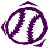 A 4-frame animated contact sheet showing a softball-themed icon with text variations across frames, featuring purple and multicolored text on white backgrounds.