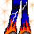 Animated contact sheet showing six frames of a pixel-art character with tattoos, blue pants, and black top in various poses alongside text phrases "I am Free" and "Lets Party" on a starry background.