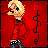 Pixelated character with blonde hair in red top and dark pants against red background, with vertical text reading "blonde" on right side.