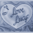 A 3x2 contact sheet of five animated frames from an I Love Lucy-themed AIM buddy icon, showing various scenes including a heart-shaped text graphic and black-and-white character portraits.