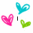 Pixelated heart-shaped icons in cyan, pink, and green with black text reading 'I', 'Love', and 'You' arranged around them on a white background.