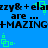 Blue background with repeated black text and green pixelated shapes in a pattern