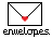 25 identical envelope icons with red seals, each labeled 'envelopes' in black text below; the bottom-right icon has a pinkish label reading 'envelopes found'