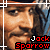 nine identical pixelated images showing a man with long brown hair and mustache, each labeled 'Jack Sparrow' in red text below the face