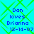 Blue text on cyan background with green diamond pattern, displaying 'Dan loves Brianna 12-14-07' in four identical