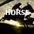 Two horse silhouettes with golden light effects, each labeled 'HORSE' and 'LUSER', displayed side-by-side on a dark background.