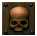 Pixelated skull icon with brown metal background, four views showing head rotation and side-by-side arrangement.