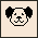 Pixelated dog face with black ears and brown nose, tongue out in some frames, beige background, text below changes across frames.