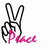 A hand making a peace sign with pink text reading "Peace" below it, displayed in three identical on a white background