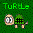 Pixelated green turtle with large eyes and a hashtag symbol on its shell, above the word 'Turtle' in blocky green letters on a dark green dotted background.