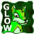 Four 50x50 pixel animated frames of a green cartoon fox mascot with