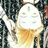 Pixelated static image of a character with white face, closed eyes, and orange-yellow lower face against dark background.
