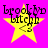 Yellow star on pink background with black text 'brooklyn' and 'litchy' overlaid, featuring a '<3' symbol and pixelated text variations.