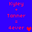 Pixelated red text and heart symbols on a blue background display 'Kyley + Tanner = 4ever' with two variations of the heart color.