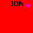 Red background with four instances of the text 'JON' in black pixelated font, each paired with a distinct purple pixel art symbol.